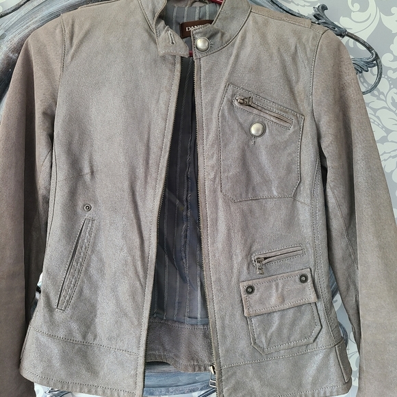 Danier pewter brushed leather moto  jacket - Picture 7 of 9
